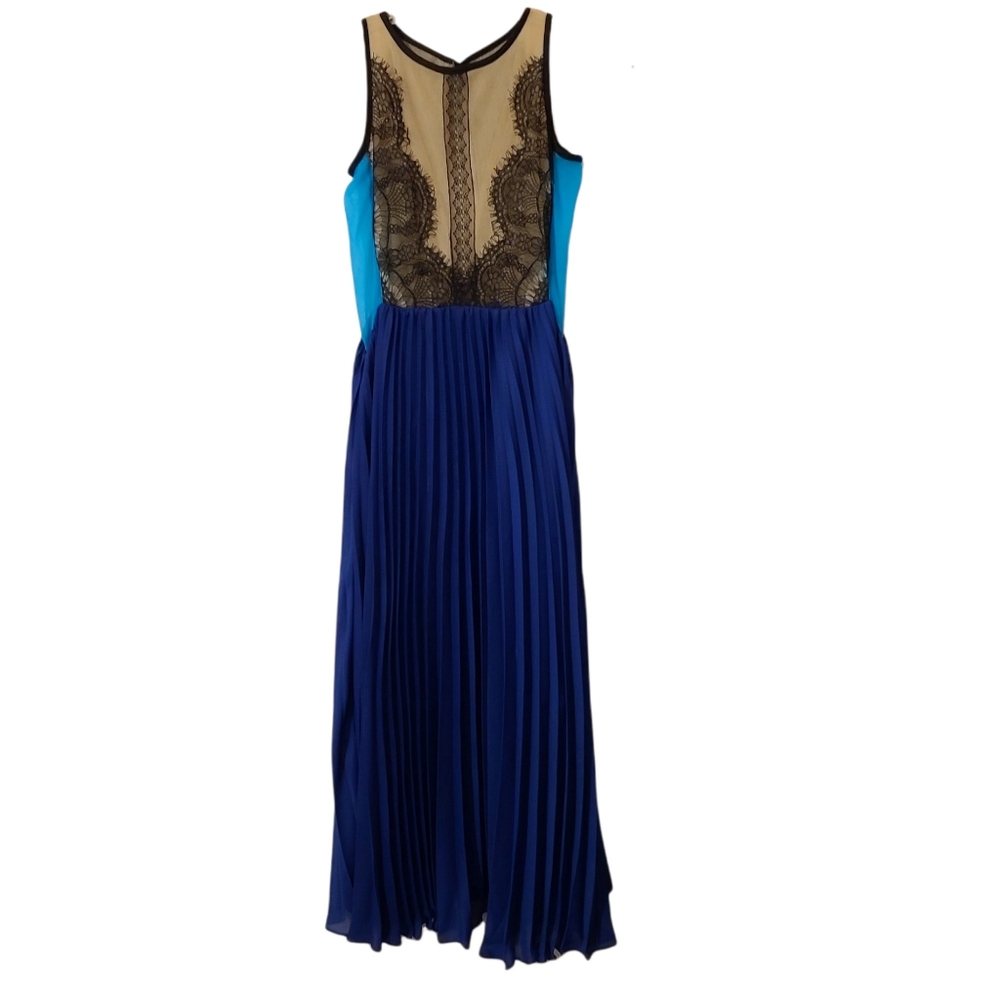 HORA & SORA Lace & Sheer Mesh Chiffon Pleated Prom/Cocktail Maxi Dress Size 2